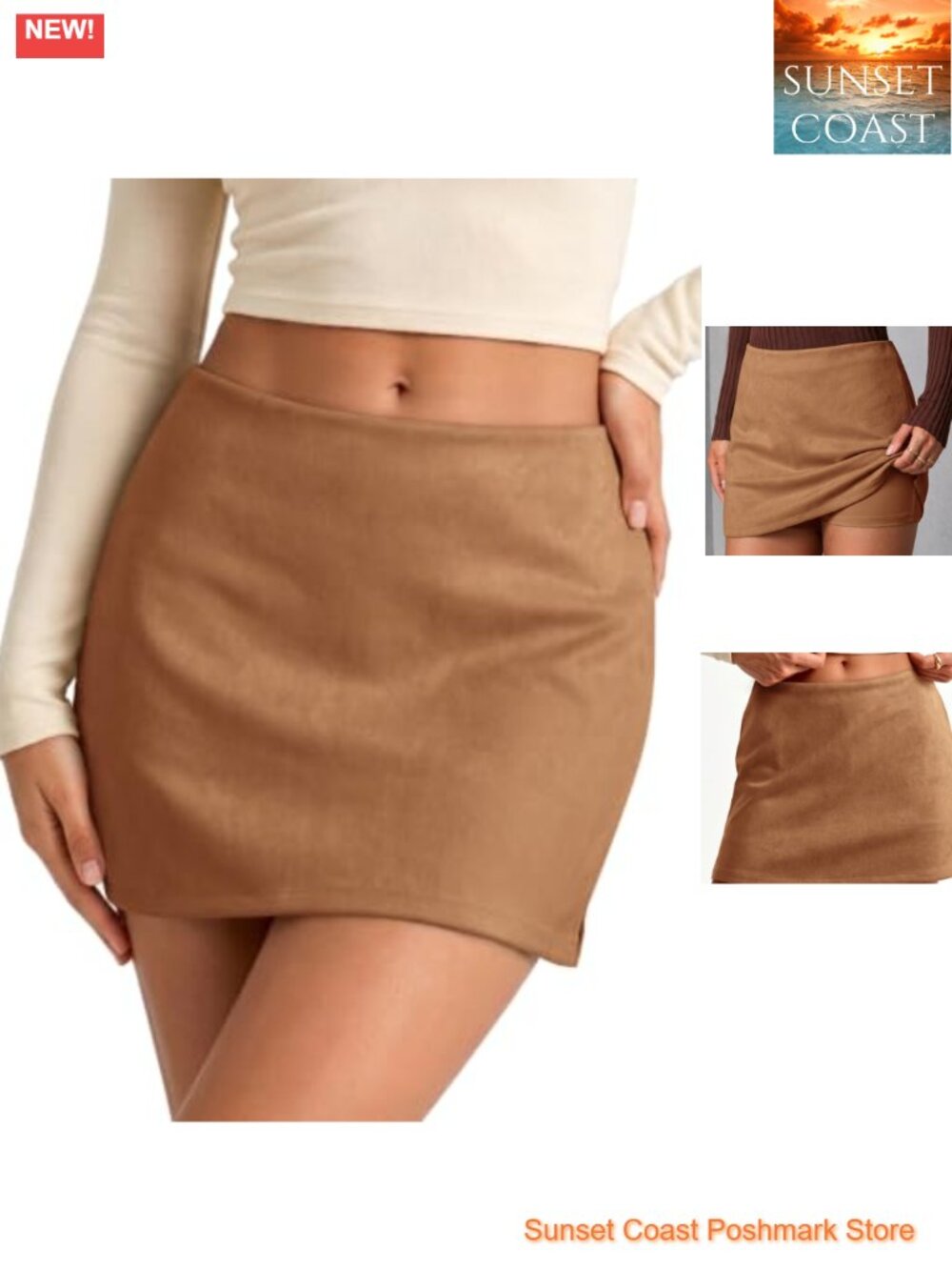 Faux Suede Mini Skirt Side Slit Bodycon Skort with Built-In Shorts